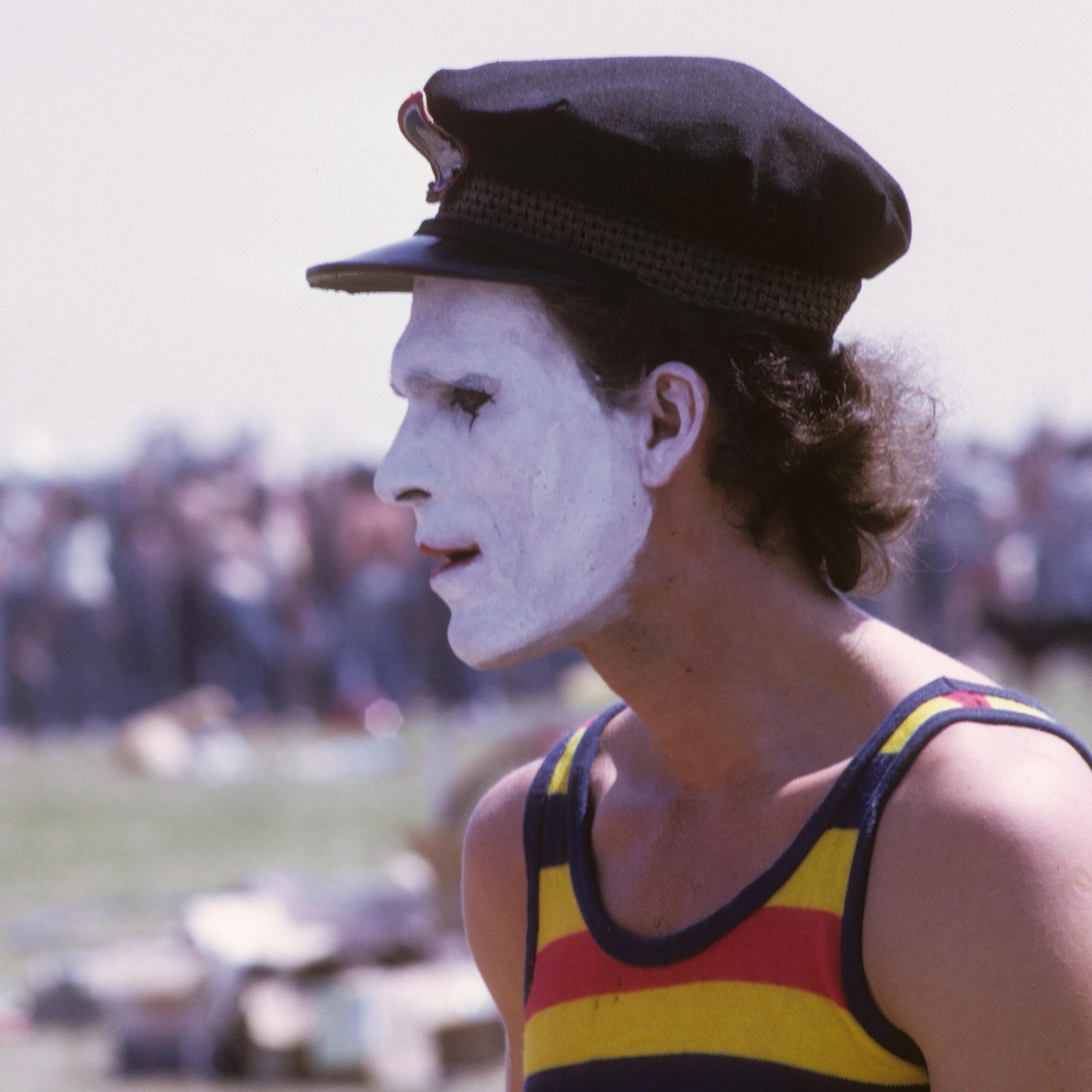 Ontario Jam, 1974 mime face. Photo by Ira Blacker, who just completed memoir, Once A King, Now A Prince.